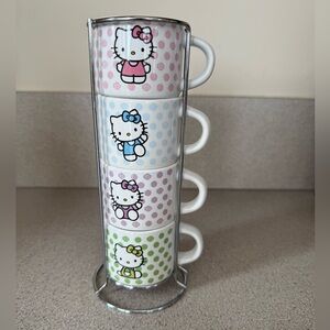Hello Kitty Espresso Cups Polka Dots Stackable Ceramic Coffee Cup Set 3 oz